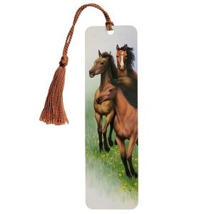 Vintage 90s Wild & Free Horses tassel Bookmark 1995 tassel Quality Artworks HR01
